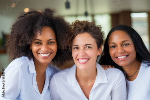 Funcionários felizes se reúnem para mostrar a beleza da diversidade, diferentes origens e culturas no local de trabalho. photo