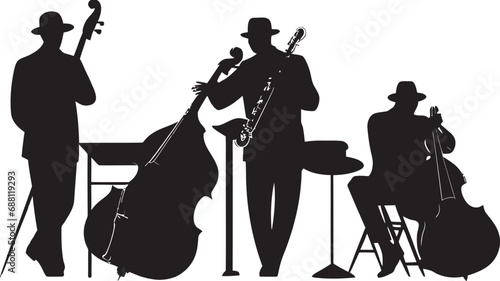 Groove Ensemble Stick Figure Jazz Musicians Emblem Melodic Unity Jazz Musicians Symbolic Silhouettes