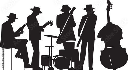 Rhythmic Harmony Stick Figure Jazz Band Design Soulful Stance Jazz Musicians Iconic Illustration
