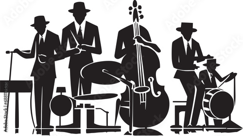 Melodic Unity Jazz Musicians Symbolic Silhouettes Rhythmic Harmony Stick Figure Jazz Band Design