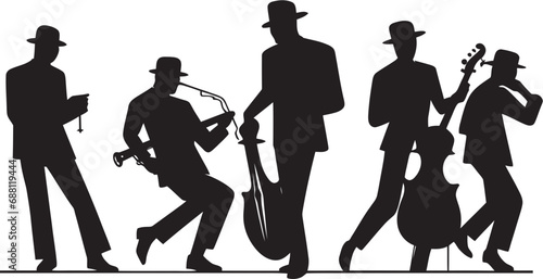 Elegant Sync Stick Figure Jazz Band Vector Illustration Bluesy Steps Jazz Musicians Symbol