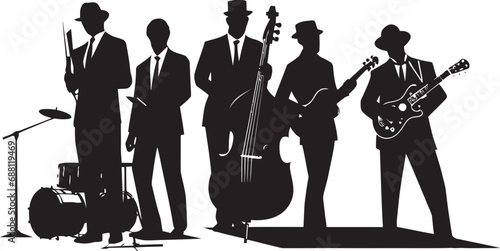 Rhythmic Harmony Stick Figure Jazz Band Design Soulful Stance Jazz Musicians Iconic Illustration