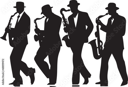 Groove Ensemble Stick Figure Jazz Musicians Emblem Melodic Unity Jazz Musicians Symbolic Silhouettes
