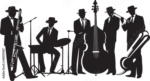 Melodic Unity Jazz Musicians Symbolic Silhouettes Rhythmic Harmony Stick Figure Jazz Band Design