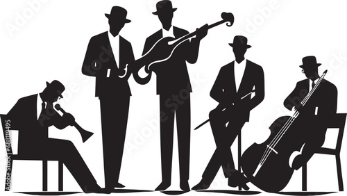 Melodic Rhythm Jazz Musicians Silhouette Image Jazzscape Harmony Stick Figure Musicians Vector Icon