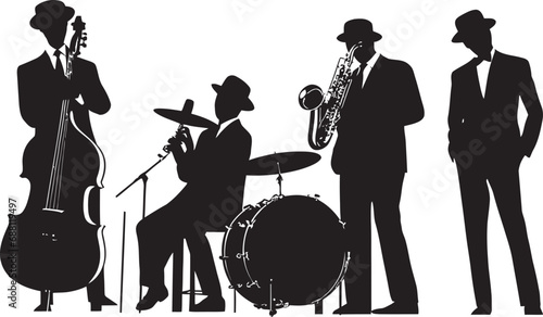 Groove Ensemble Stick Figure Jazz Musicians Emblem Melodic Unity Jazz Musicians Symbolic Silhouettes