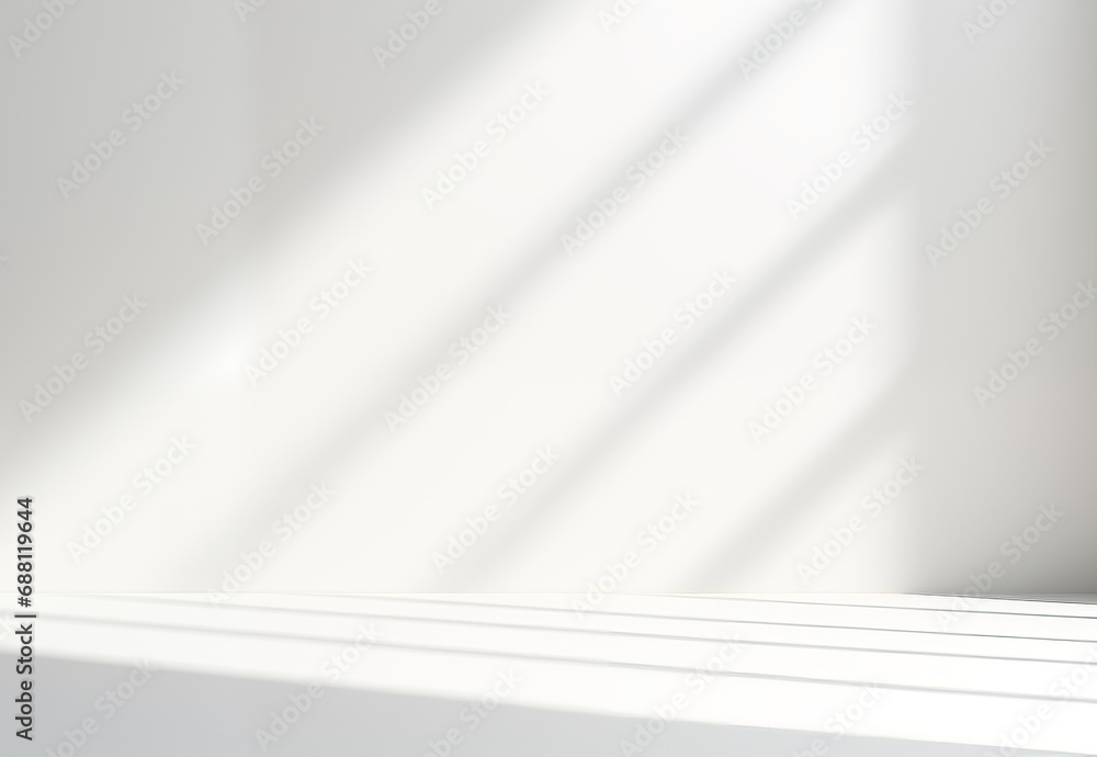Minimalistic abstract gentle light grey background for product presentation with light and shadow of window curtains on wall. Minimalistic abstract gentle light grey background for product presentation with light and shadow of window curtains on wall.