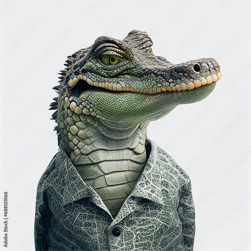 Fototapeta premium Alligator crocodile wearing clothes like a Boss NFT Art by Generative AI