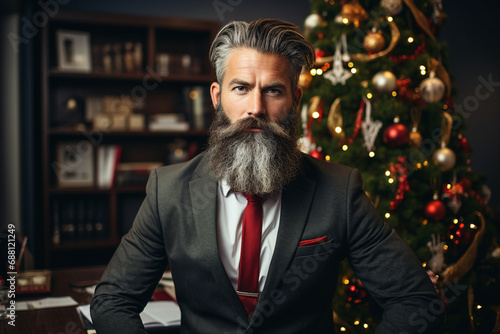 Elegant dressed businessman celebrating Christmas new year corporate office party Generative AI