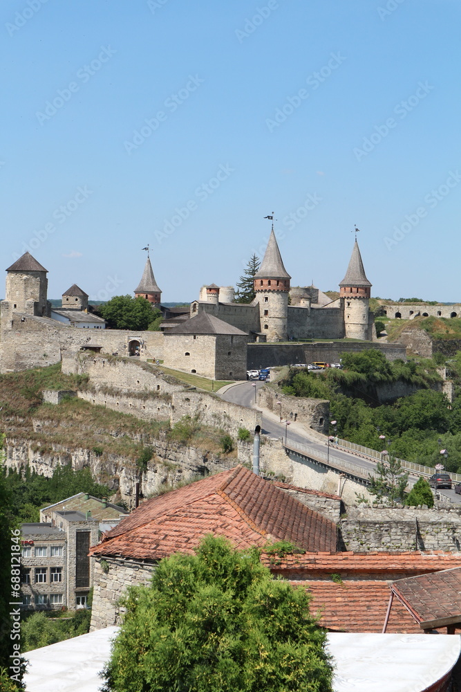 Kamenetz-Podolsky Fortress. A bridge across the river leads to the fortress.