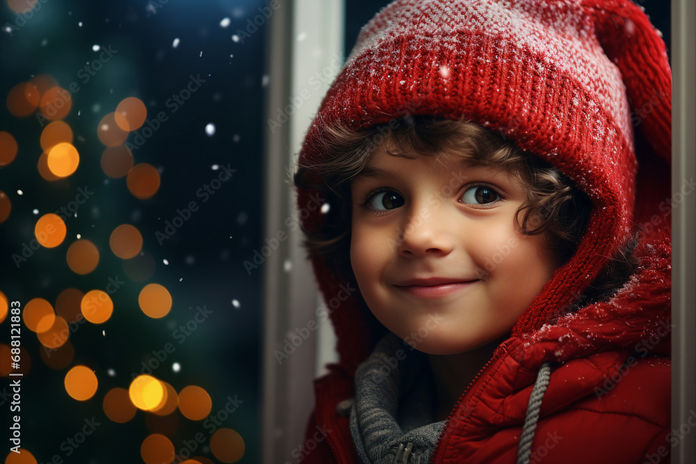 Generative AI portrait of small funny child believe in santa claus waiting christmas gifts presents Generative AI portrait of small funny child believe in santa claus waiting christmas gifts presents