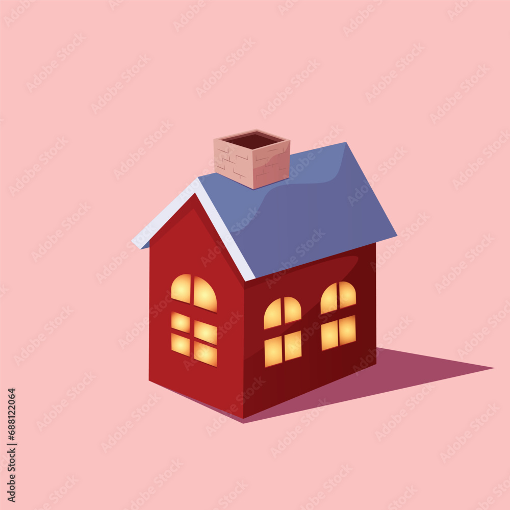 Sweet red house on a rose background, isolated Sweet red house on a rose background, isolated