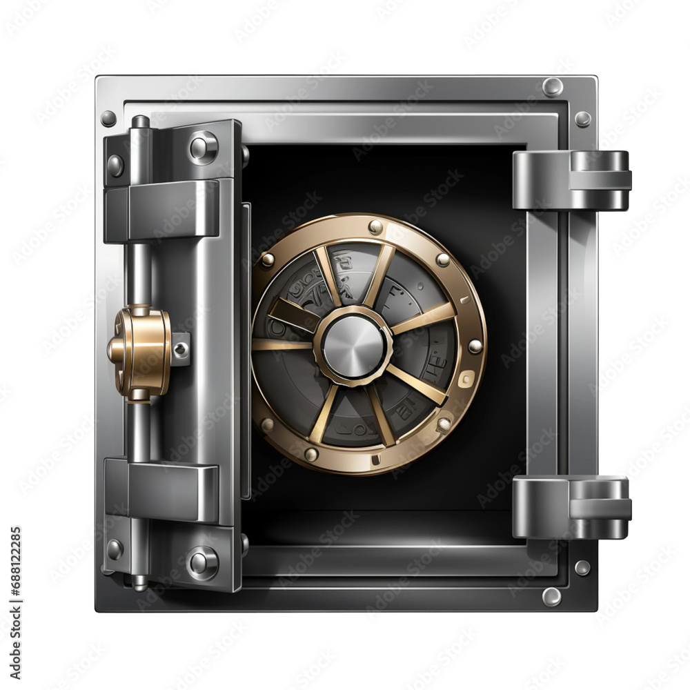 Close-up of a metal safe with a combination lock, isolated on transparent background, 3d rendering, realistic illustration, business illustration