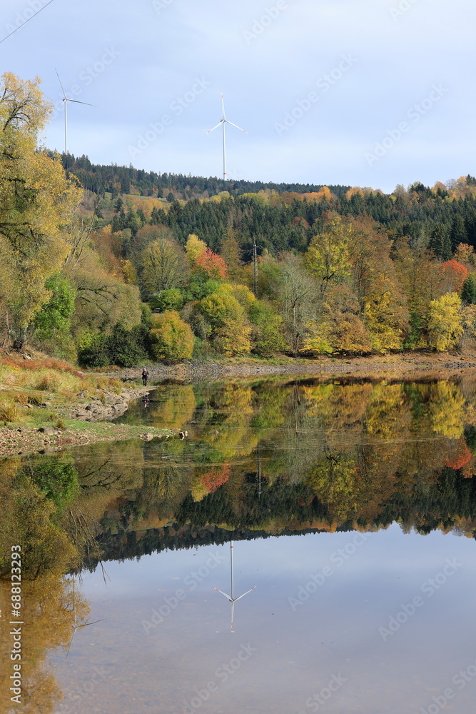 Obraz premium Spiegelung der Landschaft im Albstausee bei Sankt Blasien