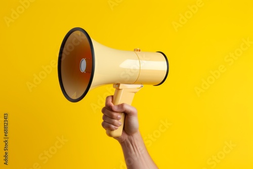 hand holding megaphone, marketing and sales background