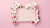 Top view frame with flowers branches