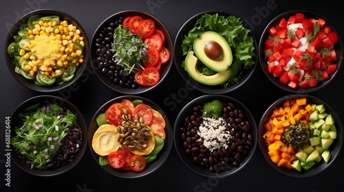 Bowls topped with delicious and healthy food.