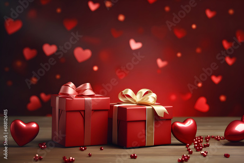 Happy Valentines day with red gifts decorations and red heart Valentines day greeting © artistic
