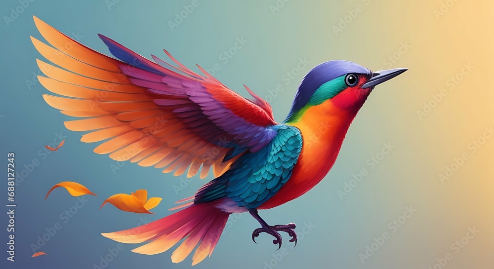 Fototapeta premium A flying Long-billed Sunbird bird with colorful feathers