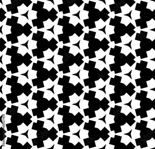 Fototapeta Naklejka Na Ścianę i Meble -  Black and white seamless abstract pattern. Background and backdrop. Grayscale ornamental design. Mosaic ornaments. Vector graphic illustration. EPS10.
