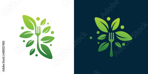 Fork Tree Leaf Logo designs. Food Logo For Restaurant Healthy with Minimalist Style. Icon Symbol Vector Illustration.