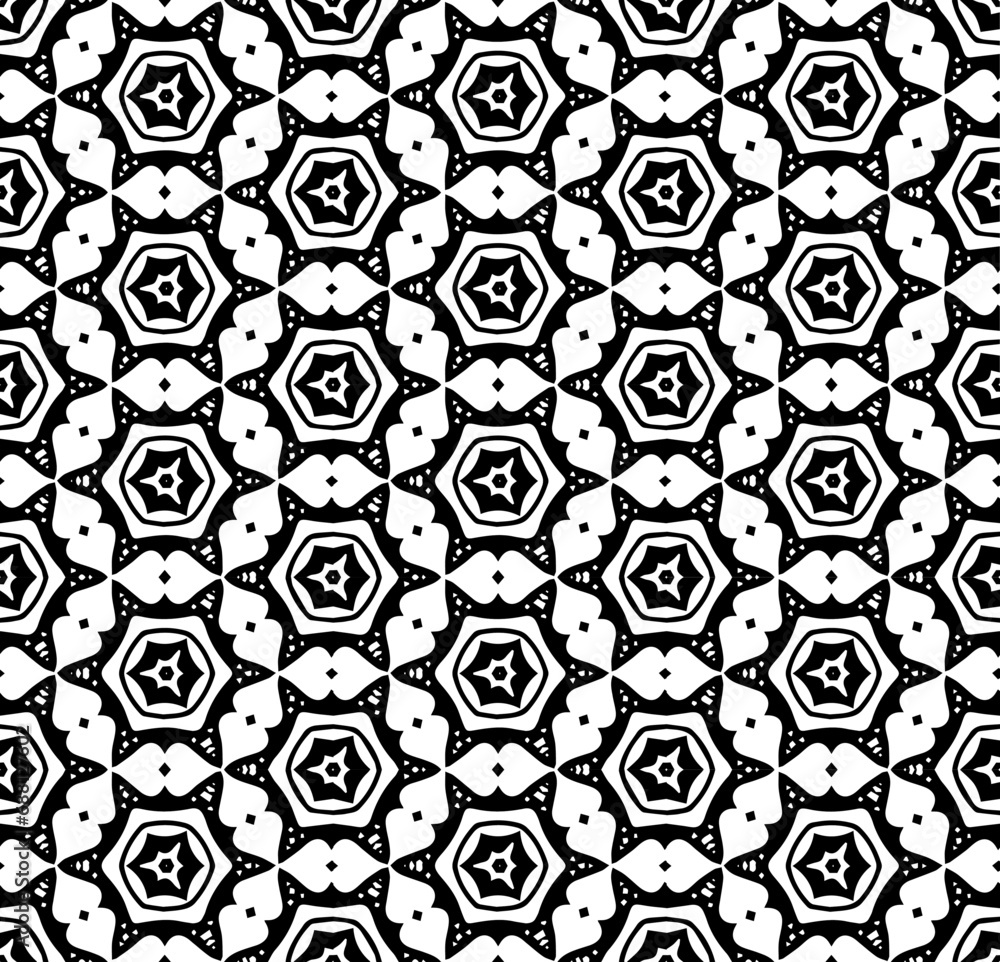 Black and white seamless abstract pattern. Background and backdrop. Grayscale ornamental design. Mosaic ornaments. Vector graphic illustration. EPS10. Black and white seamless abstract pattern. Background and backdrop. Grayscale ornamental design. Mosaic ornaments. Vector graphic illustration. EPS10.