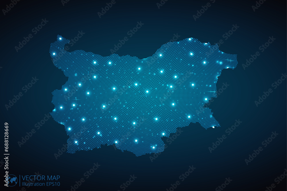 Bulgaria map radial dotted pattern in futuristic style, design blue ...