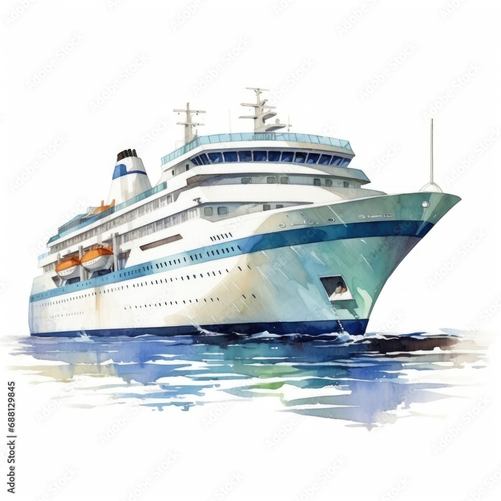 cruise ship watercolor illustration isolated on a white background