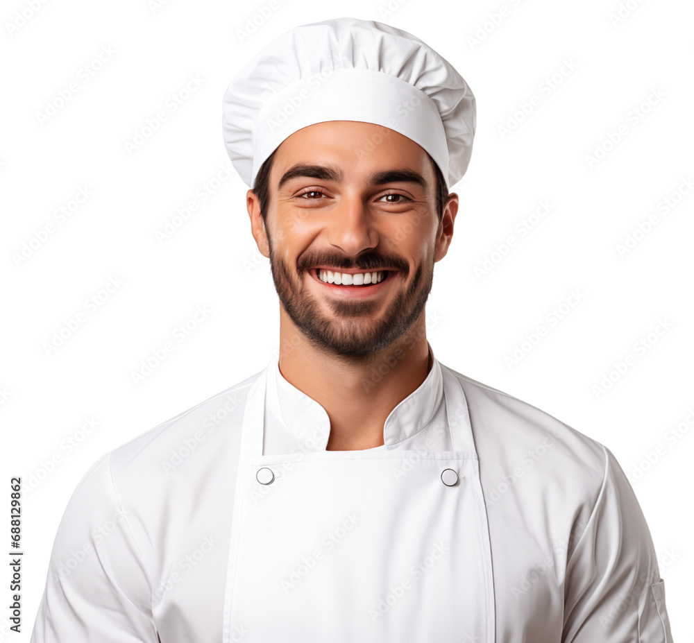 Happy chef in a cap and uniform on a white background isolated white background Happy chef in a cap and uniform on a white background isolated white background