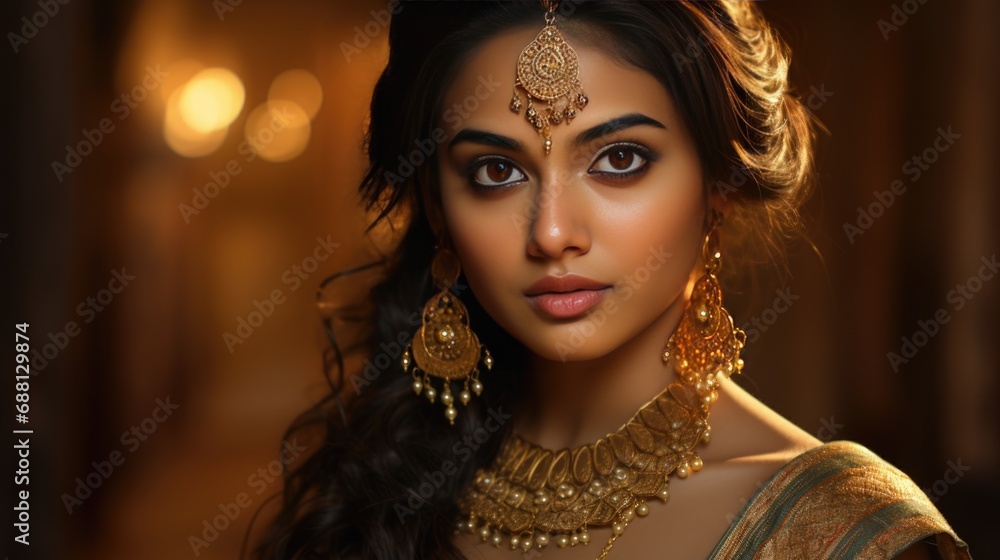 Fototapeta premium beauty of an Indian woman in a traditional attire, cultural elegance