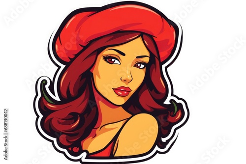 Girl with red beret  manga style vector illustration  sticker