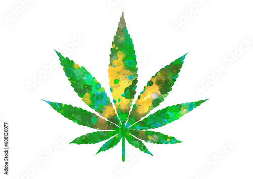 Marijuana and cannabis leaf watercolor illustration