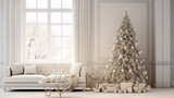 christmas interior with white and grey sofa