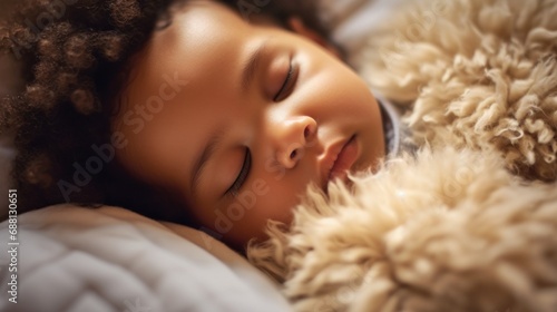 In the comforting embrace of a kid's room, a baby peacefully sleeps in their cozy bed.