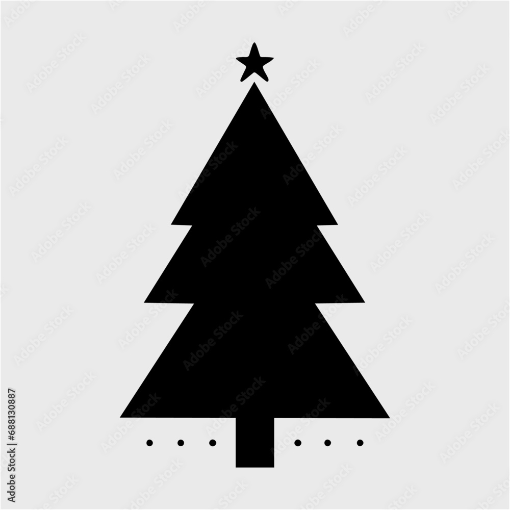 Obraz premium geometric christmas tree with star on top, black outline shape geometric christmas tree silhouette isolated minimal unique creative christmas tree xmas elegant design pine tree abstract design