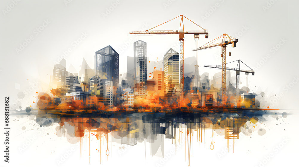 Graphic design double exposure illustrating digital building construction engineering,