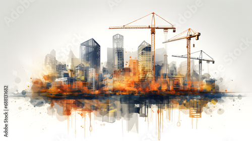 Graphic design double exposure illustrating digital building construction engineering,