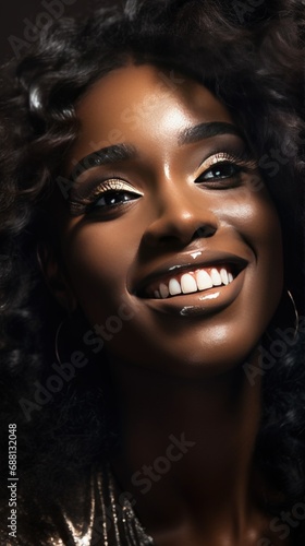Fashion Portrait closeup makeup of beautiful black woman. Beauty African face.