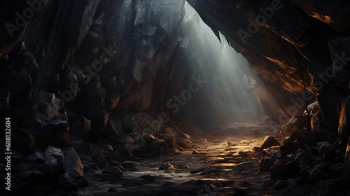 Serene Cave with Sunlight Breaking Through - A Mysterious and Peaceful Atmosphere