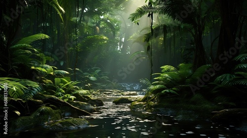 Illustration AI horizontal. Tropical rainforest. Concept landscape, nature.