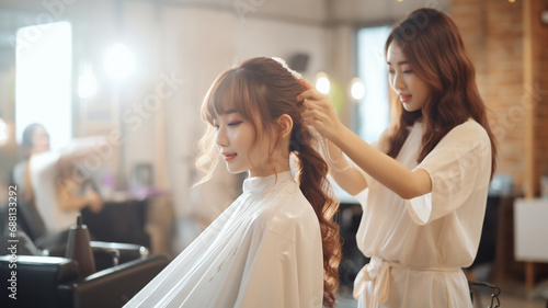 young woman getting ready for bride at wedding salon