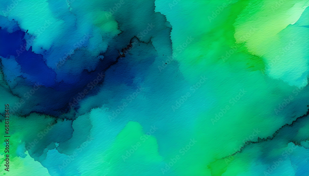 Obraz premium Hand painted watercolor background. Black blue green modern abstract art background.