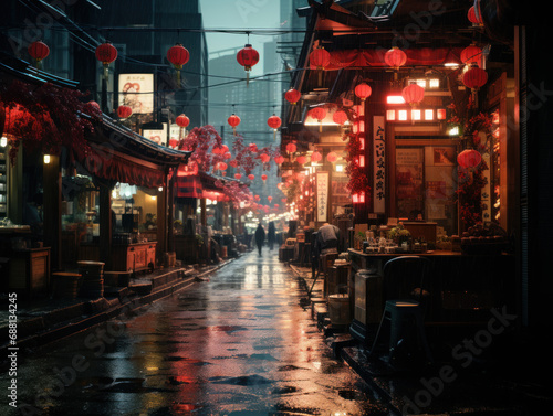 lanterns at night, street in japan