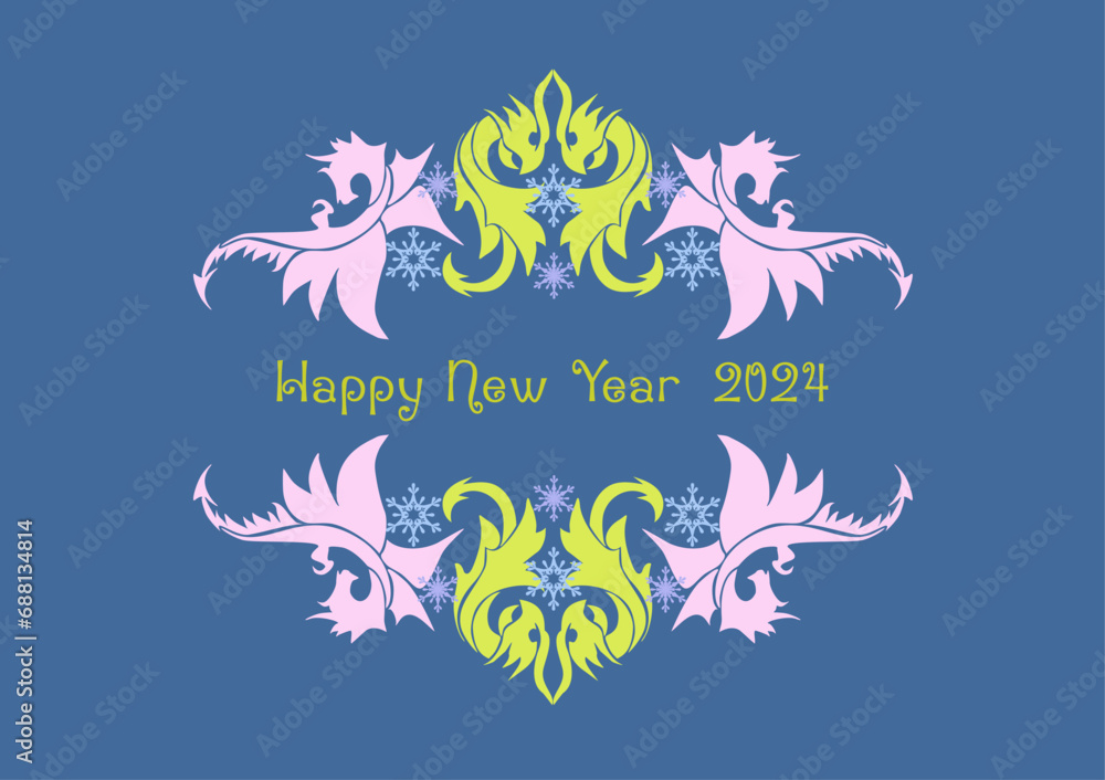 Obraz premium New Year card with 2024 year of the dragon! Chinese horoscope symbol. Dragon logo