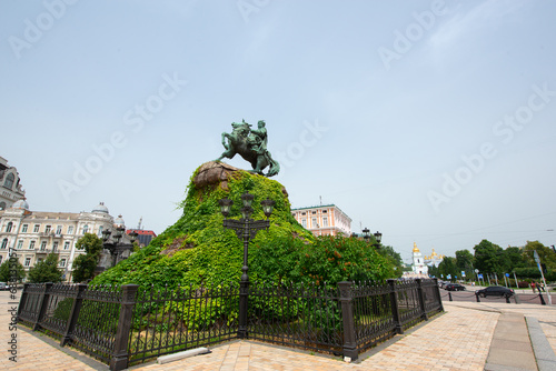 Kyiv and monument to Bohdan Khmelnitsky, summer city center, Ukraine