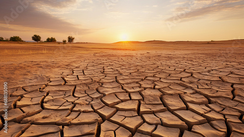 Desiccated Cracked Earth Surface Highlights Harsh Reality of Drought and Climate Crisis