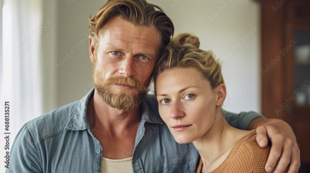 In the tranquility of their European abode, a couple embraces with understanding. In the tranquility of their European abode, a couple embraces with understanding.