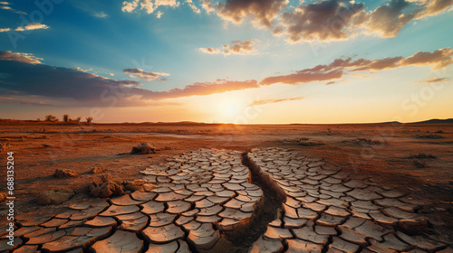 Arid Cracked Earth Landscape Depicts Severe Drought and Climate Change Challenge