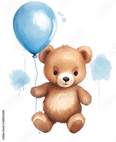 bear with a blue balloon,