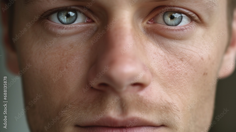 A tight frame capturing the man's eyes in striking detail. A tight frame capturing the man's eyes in striking detail.
